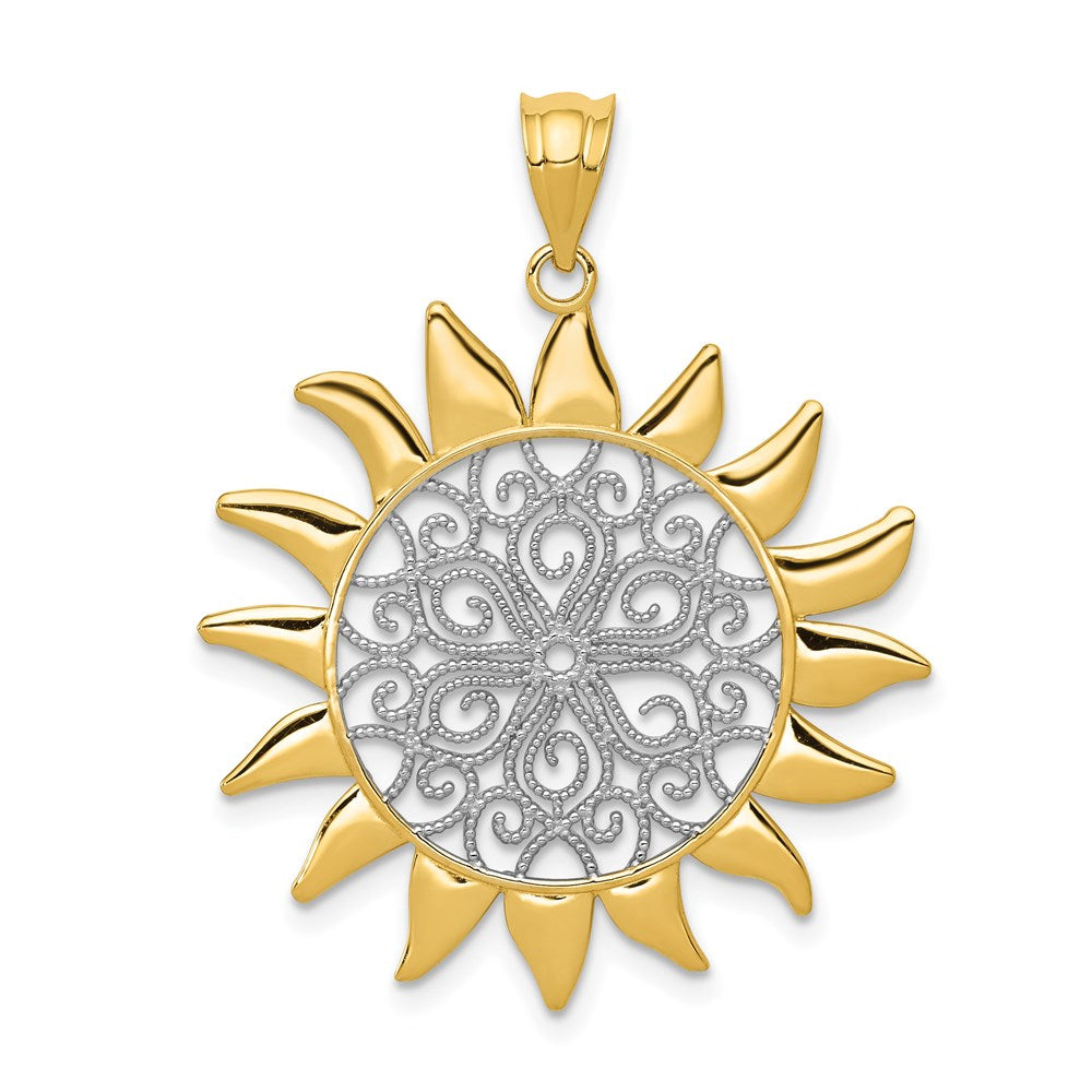 14k w/Rhodium Sun Filigree Pendant