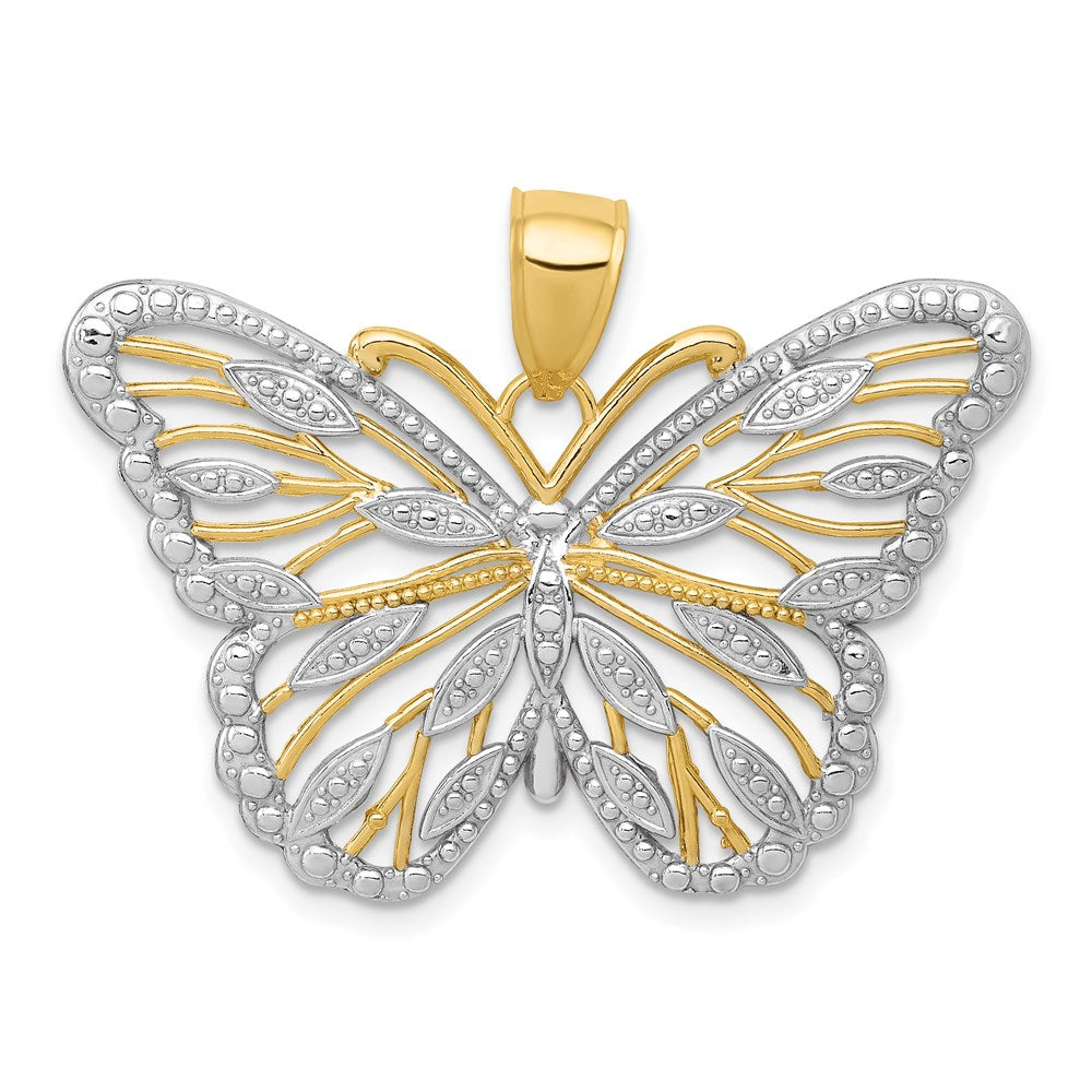 14k and White Rhodium Filigree Butterfly Pendant