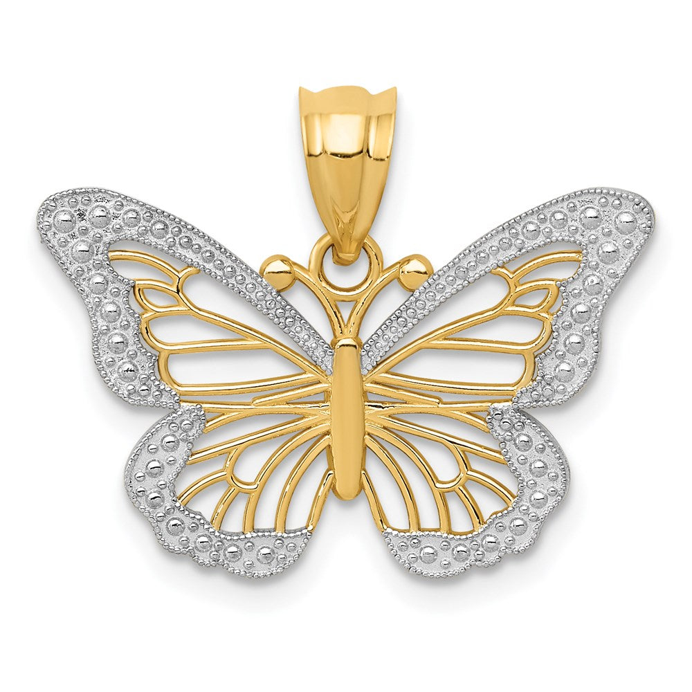 14K and White Rhodium Butterfly Pendant