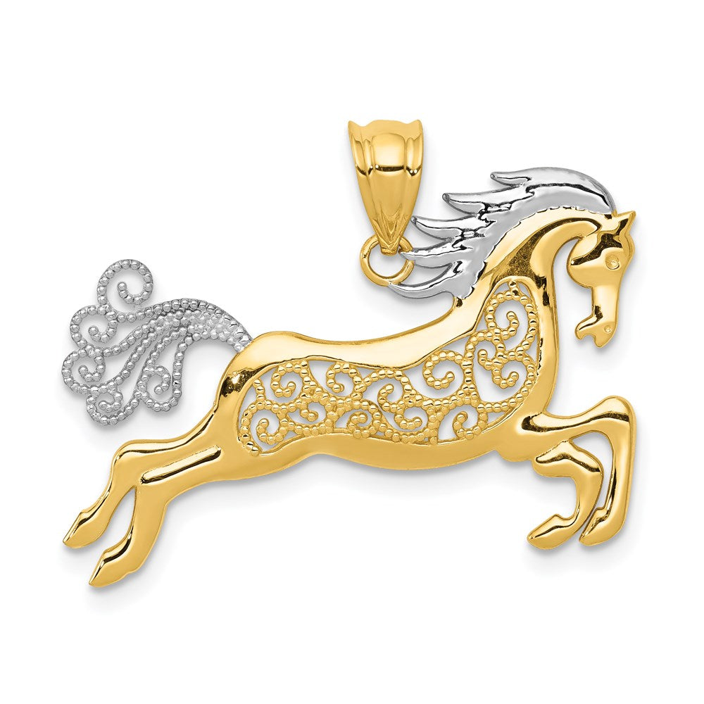 14k w/ Rhodium Filigree Horse Pendant