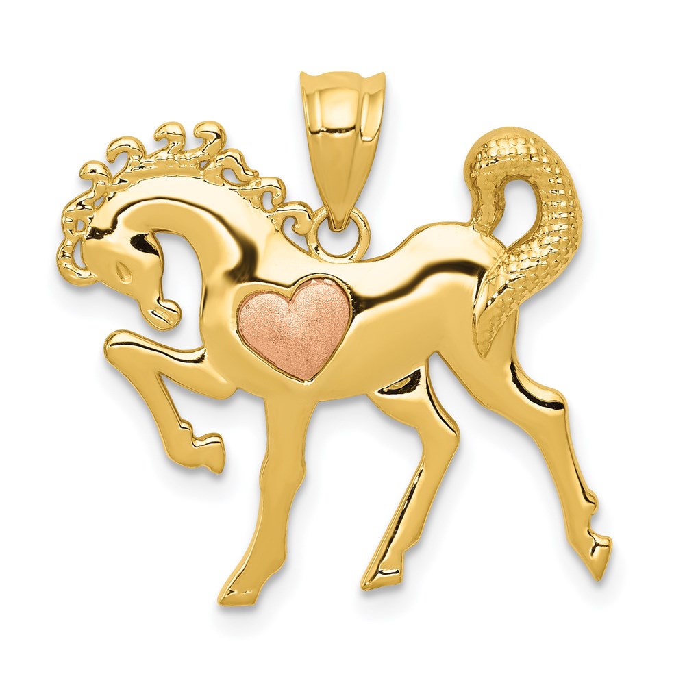 14k Yellow and Rose Gold Horse with Heart Charm