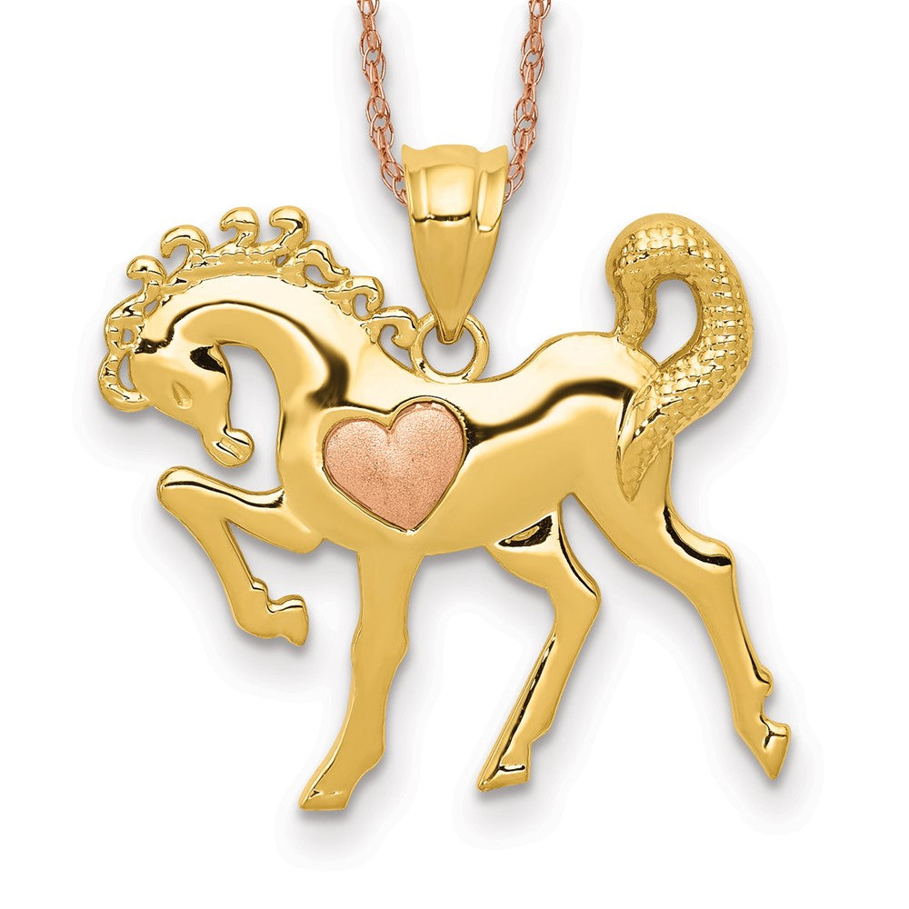 14k Yellow and Rose Gold Horse with Heart Necklace