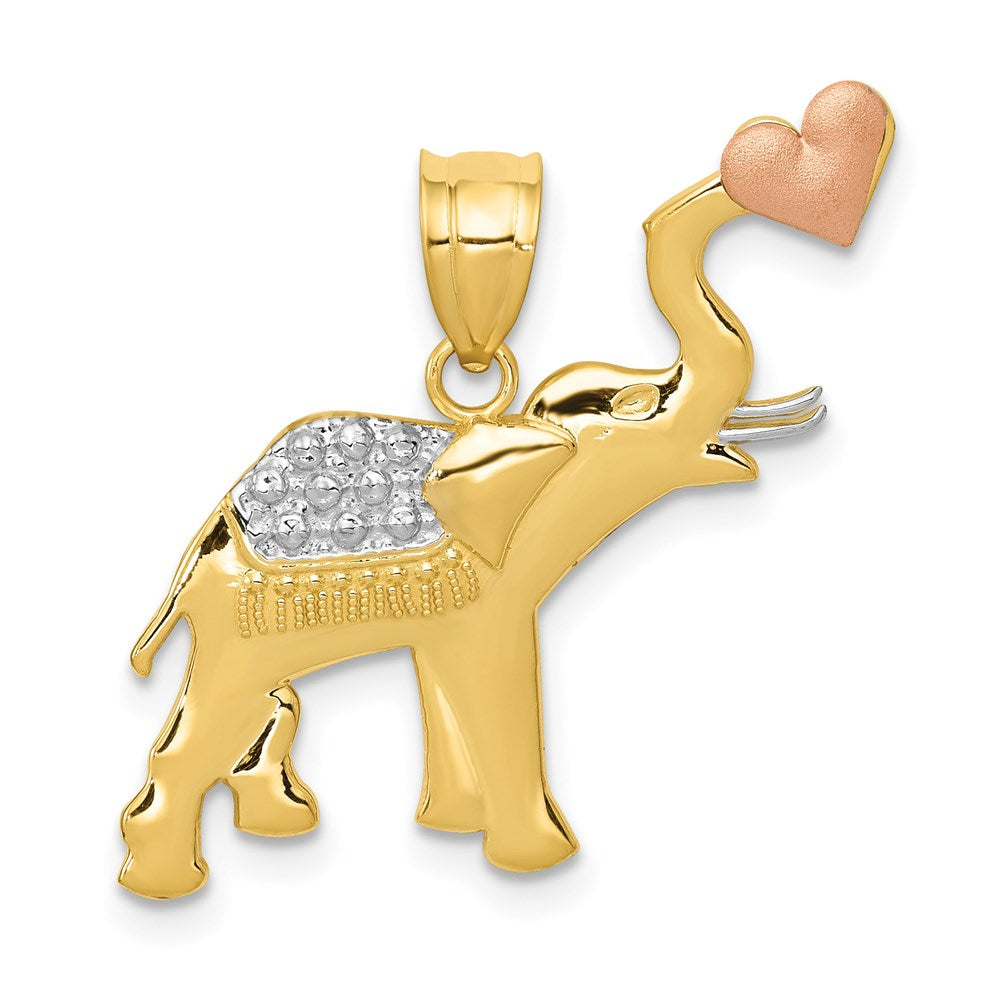 14k Two-tone w/White Rhodium D/C Elephant w/Heart Pendant