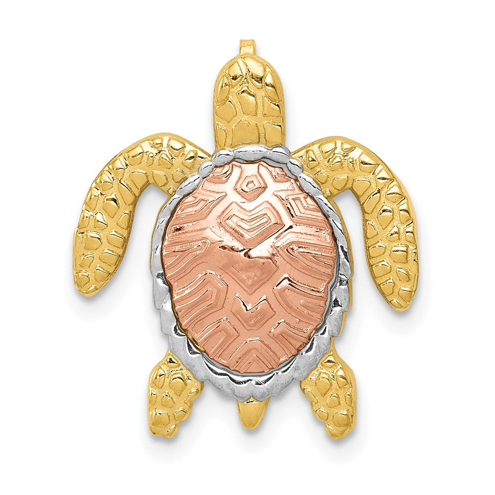 14K Two-Tone with White Rhodium Turtle Pendant Chain Slide