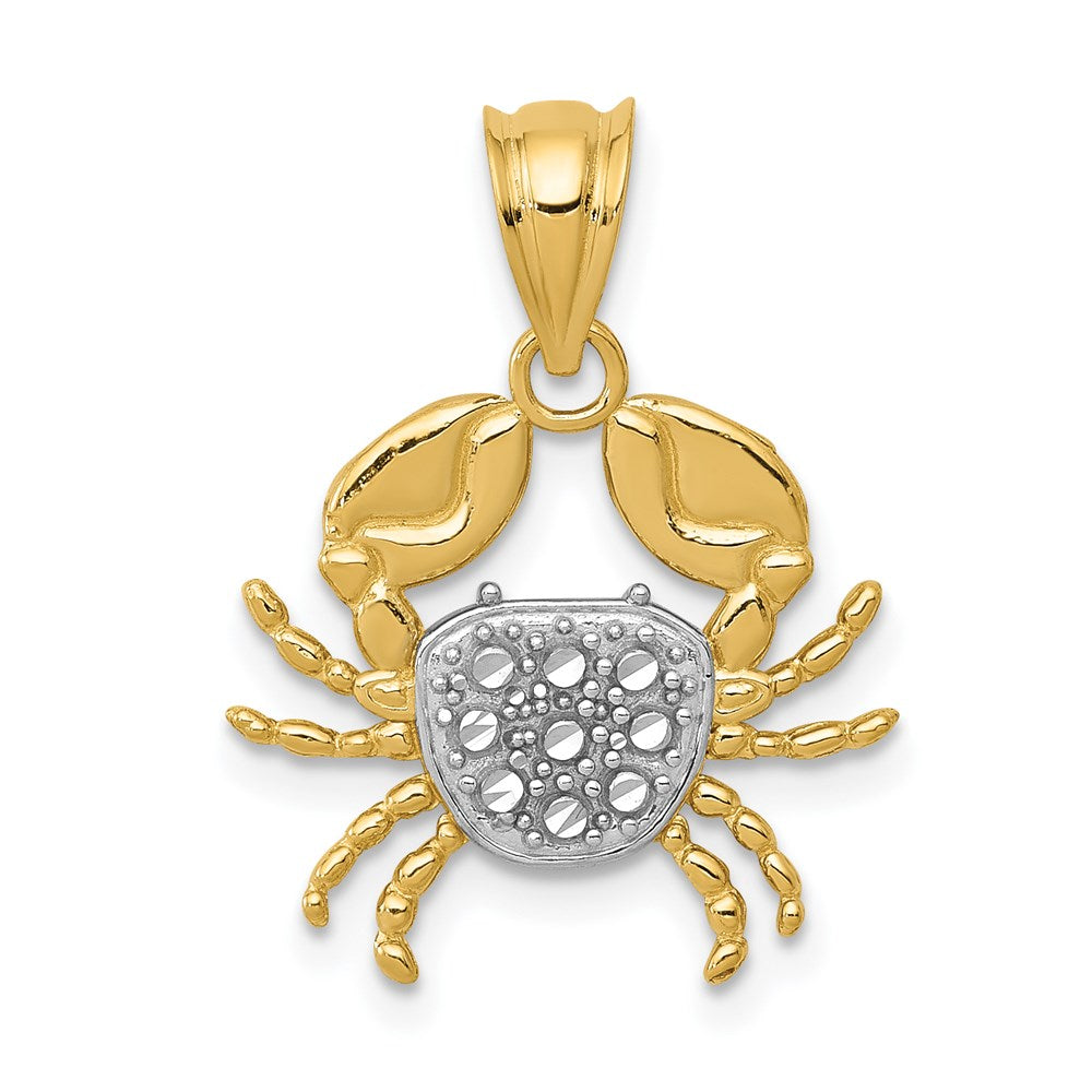 14K and White Rhodium Diamond-Cut Crab Pendant