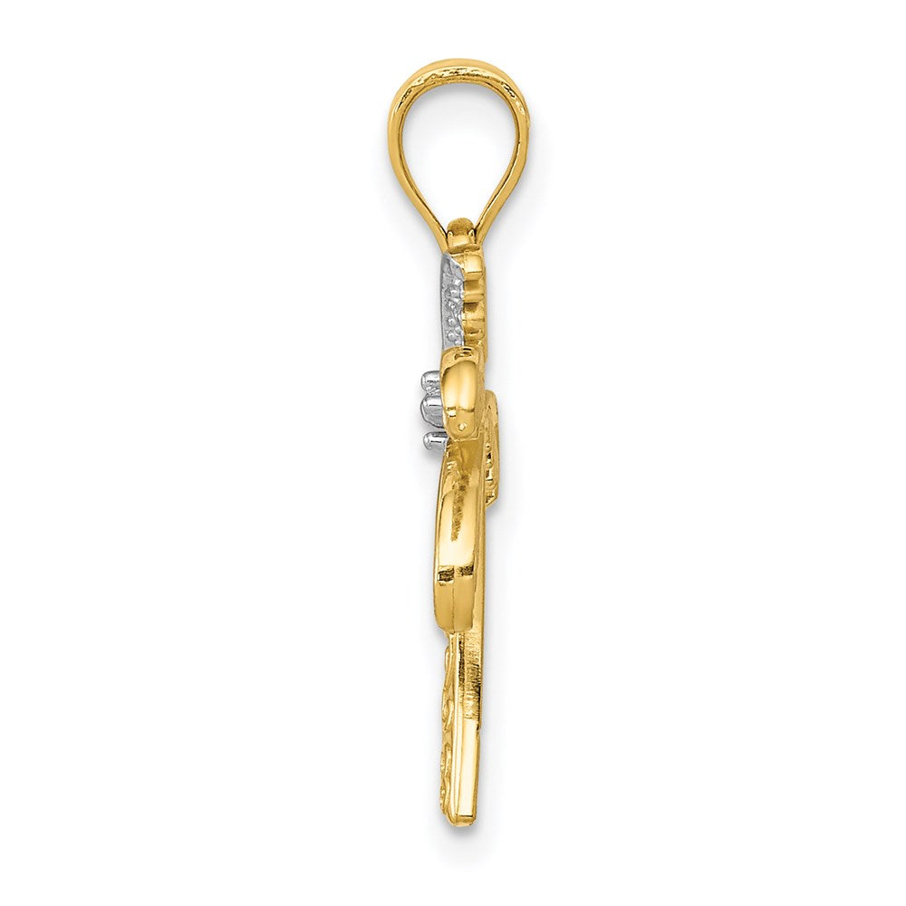 14K and White Rhodium Palm Tree Pendant