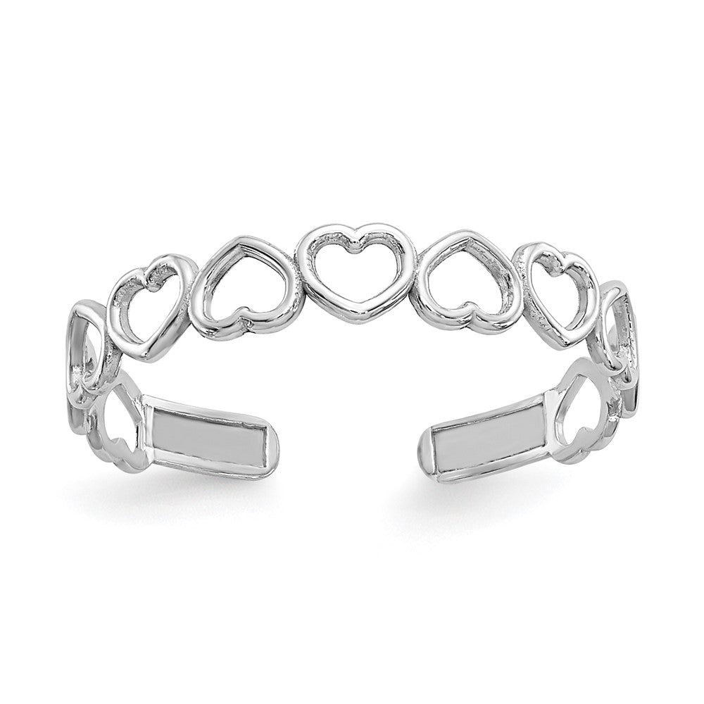 14k White Gold Polished Cut Out Hearts Toe Ring