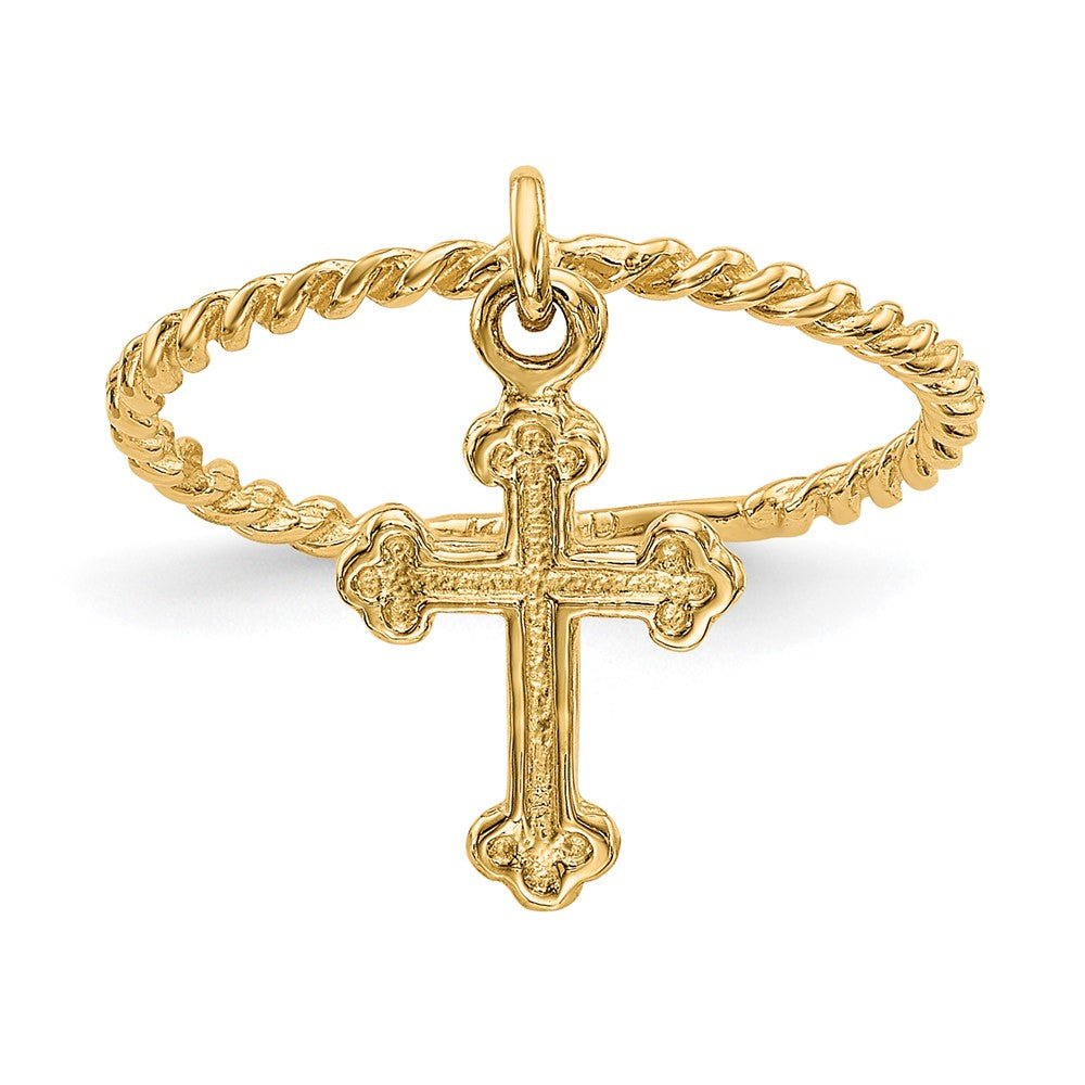 14k Cross Dangle Twisted Band Size 4 Ring