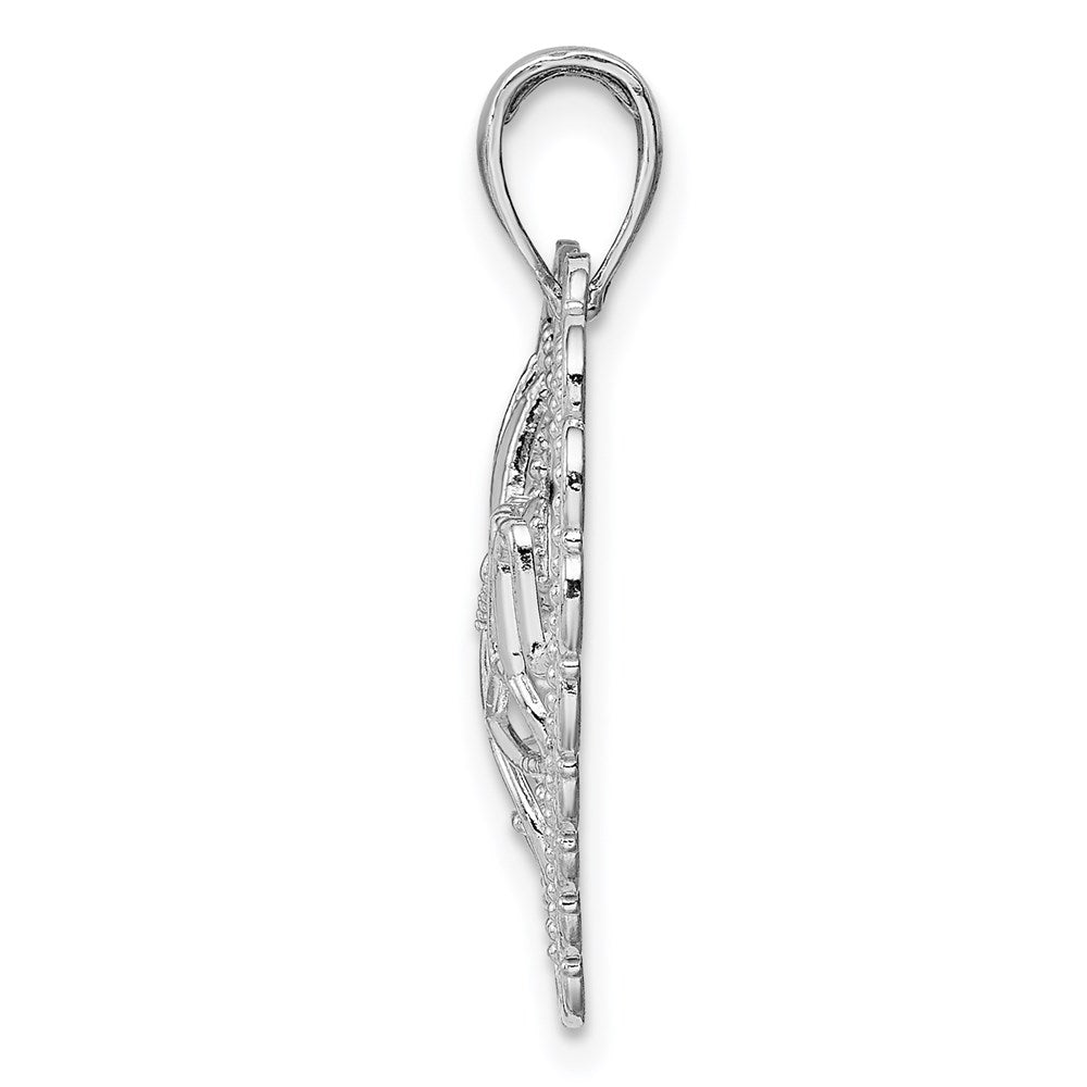 14K White Gold Polished MOM Scalloped Heart Pendant