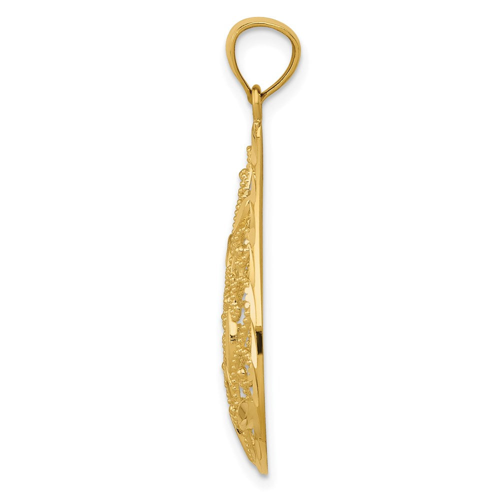 14K Polished and Textured Filigree Teardrop Pendant