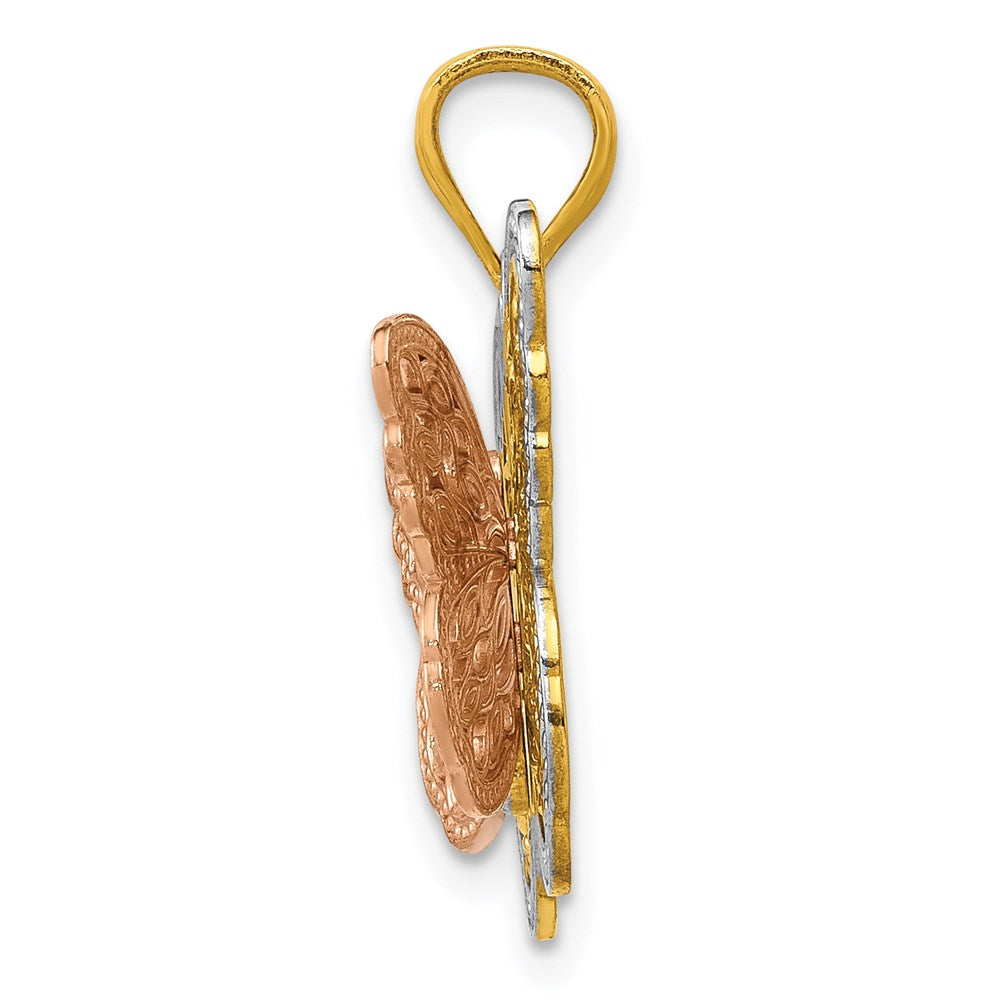 14k Two-tone with White Rhodium Cut-out 2-level Butterfly Pendant