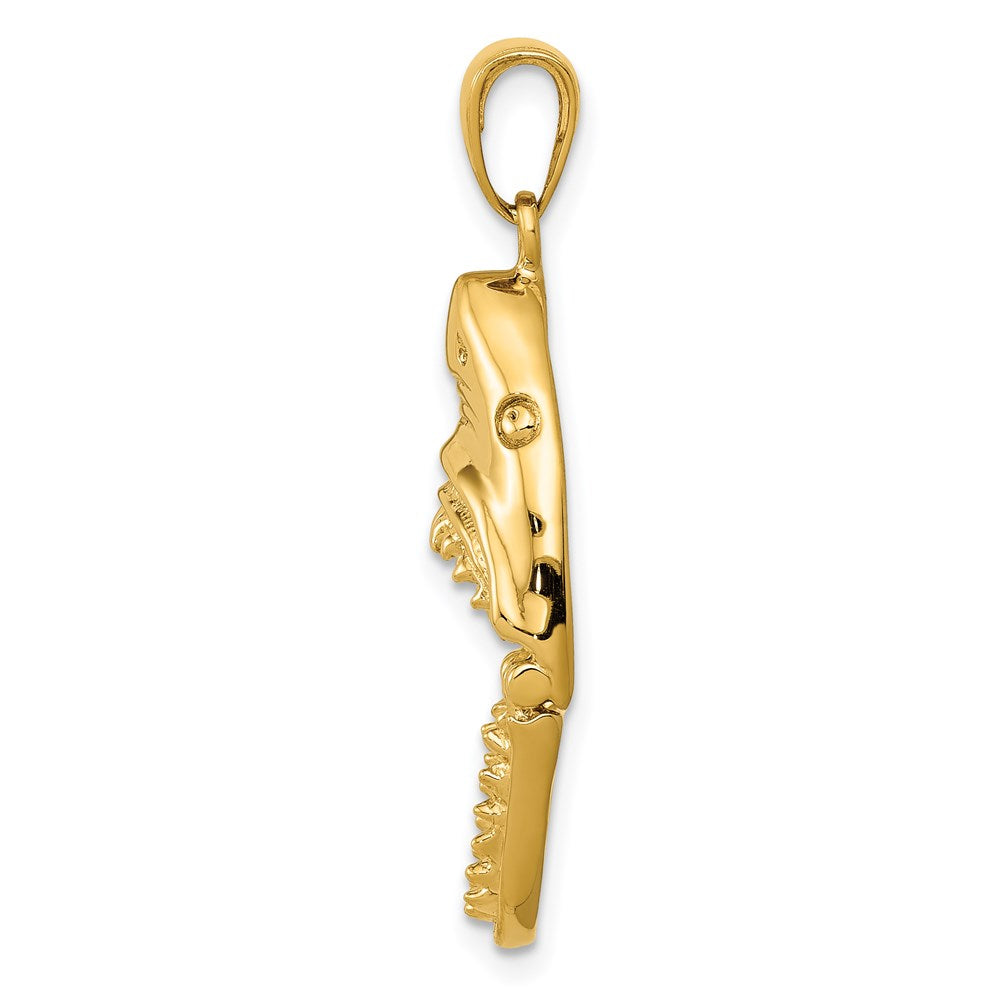 14K Gold Polished 2-D Jaws Shark Head Mouth Opens Pendant