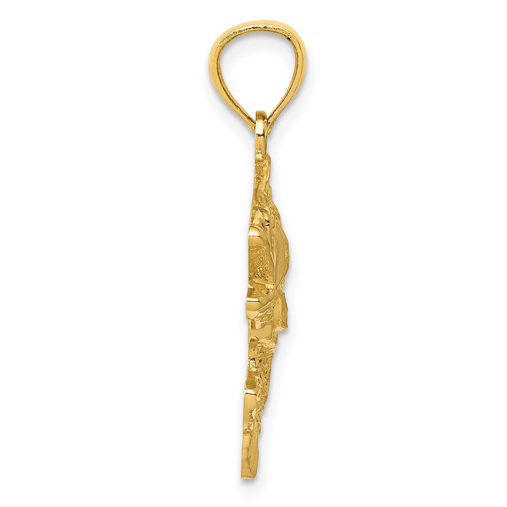 14k Gold Polished Textured Bass Pendant