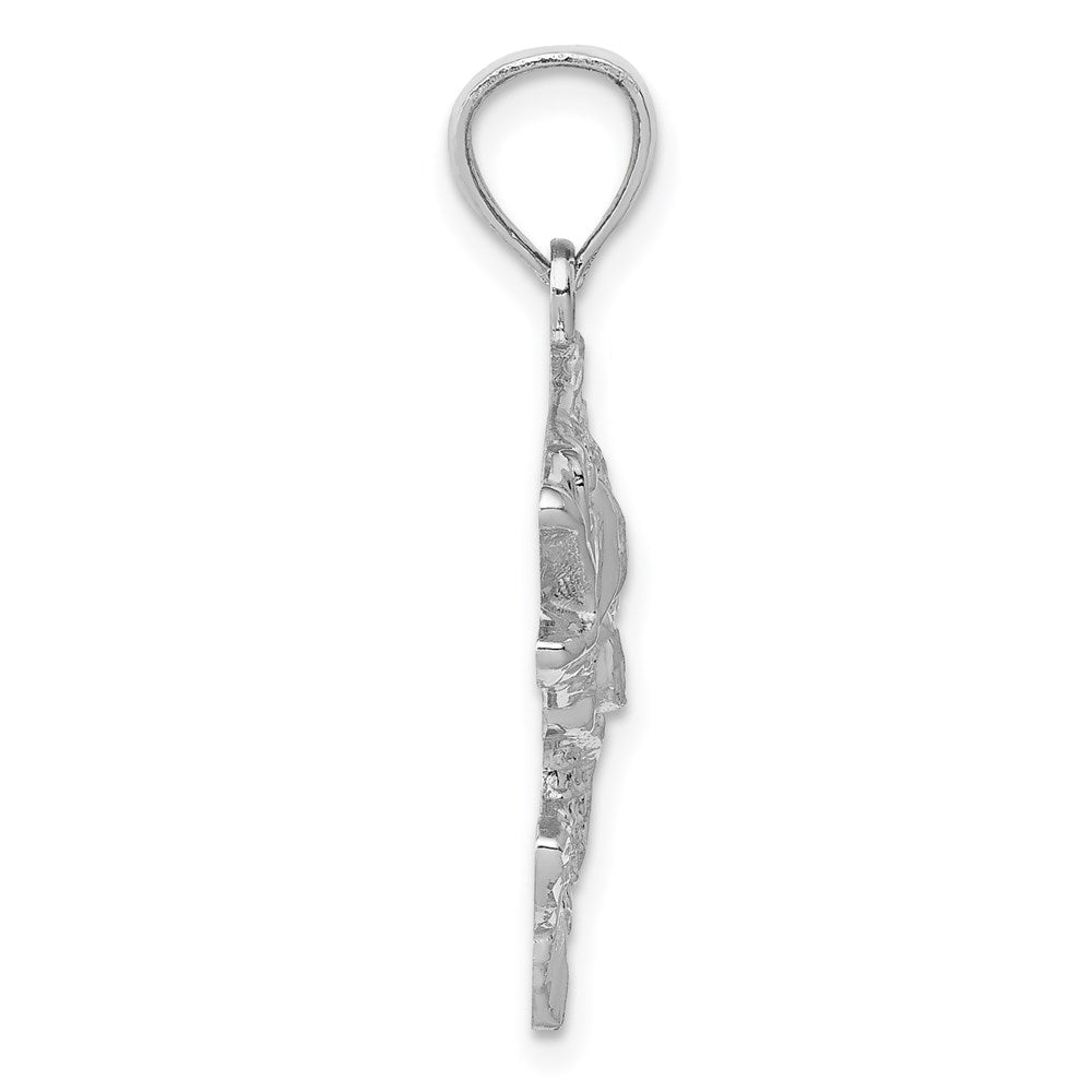 14k White Gold Polished Textured Bass Fish Pendant