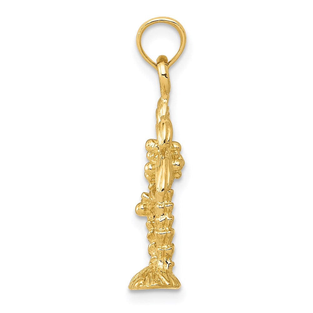 14K Gold Polished and Textured Double Palm Trees Pendant