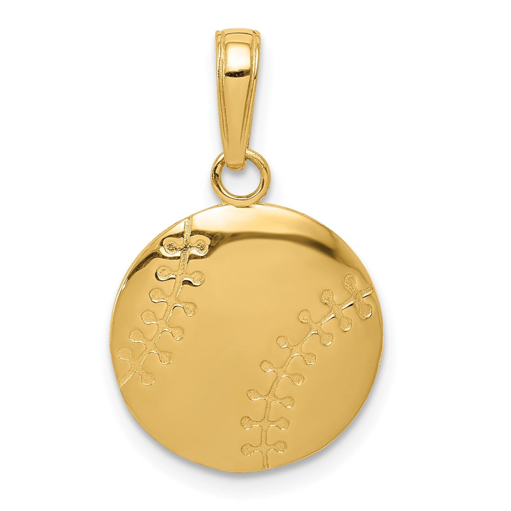 14K Gold Polished Baseball Closed Back Pendant