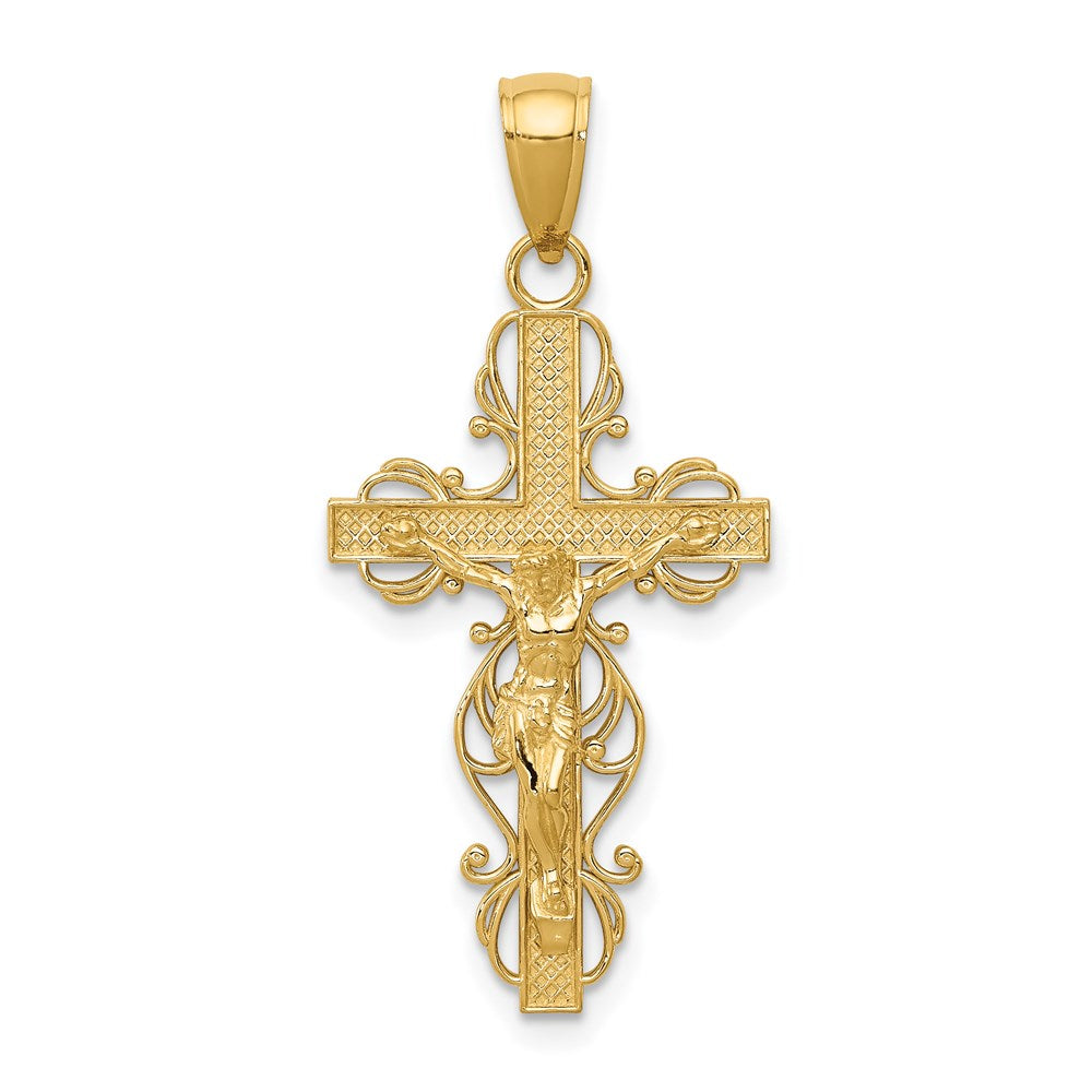 14K Polished Crucifix with Lace Trim Pendant