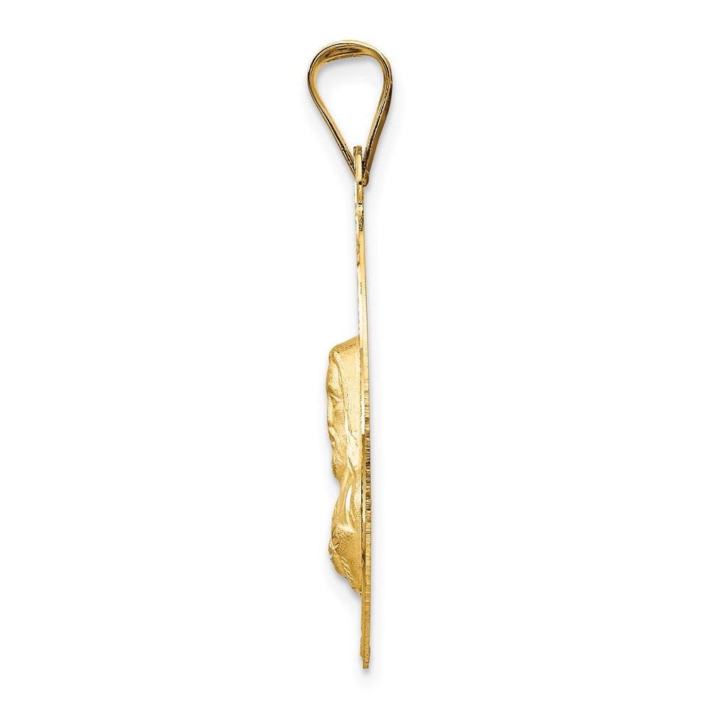 14K with Rose and White Rhodium Diamond-cut Solid Sagrado Corazon de Jesus Oval Pendant