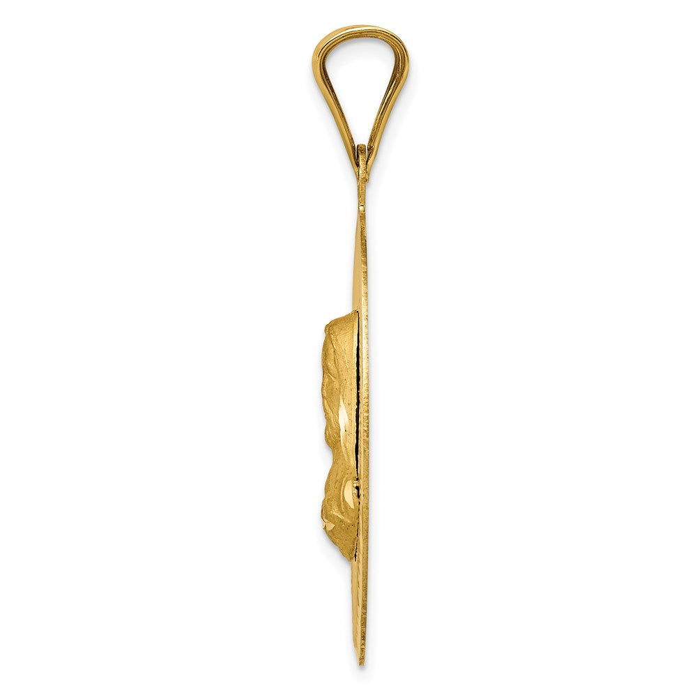 14K Polished Diamond-cut Solid Large Sagrado Corazon de Jesus Oval Pendant