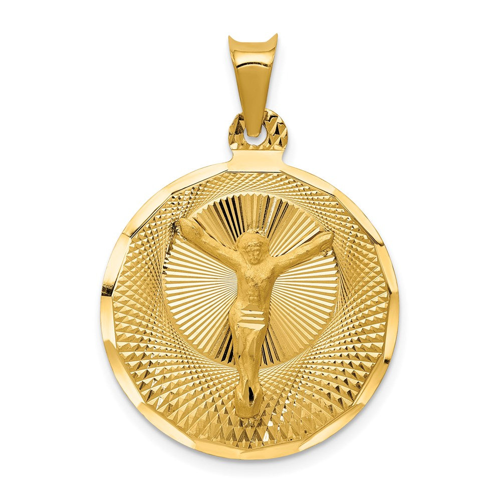 14K Polished Diamond-cut Corpus Circle Pendant