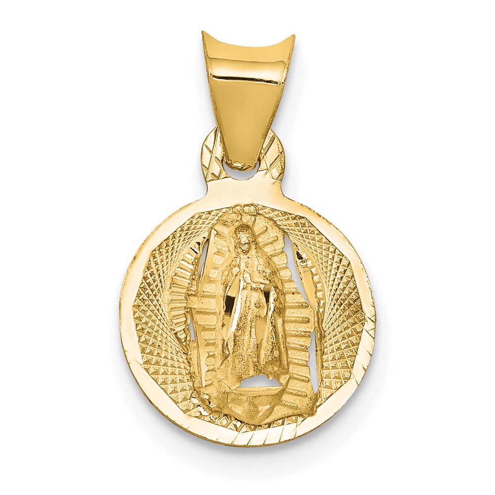 14K Polished Diamond-cut Semi-solid Our Lady Of Guadalupe Round Pendant