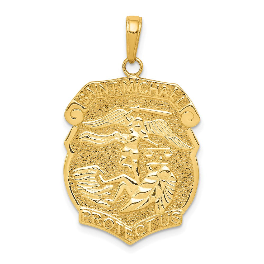 14K Polished Solid Large Saint Michael Protect Us Medal Badge Pendant