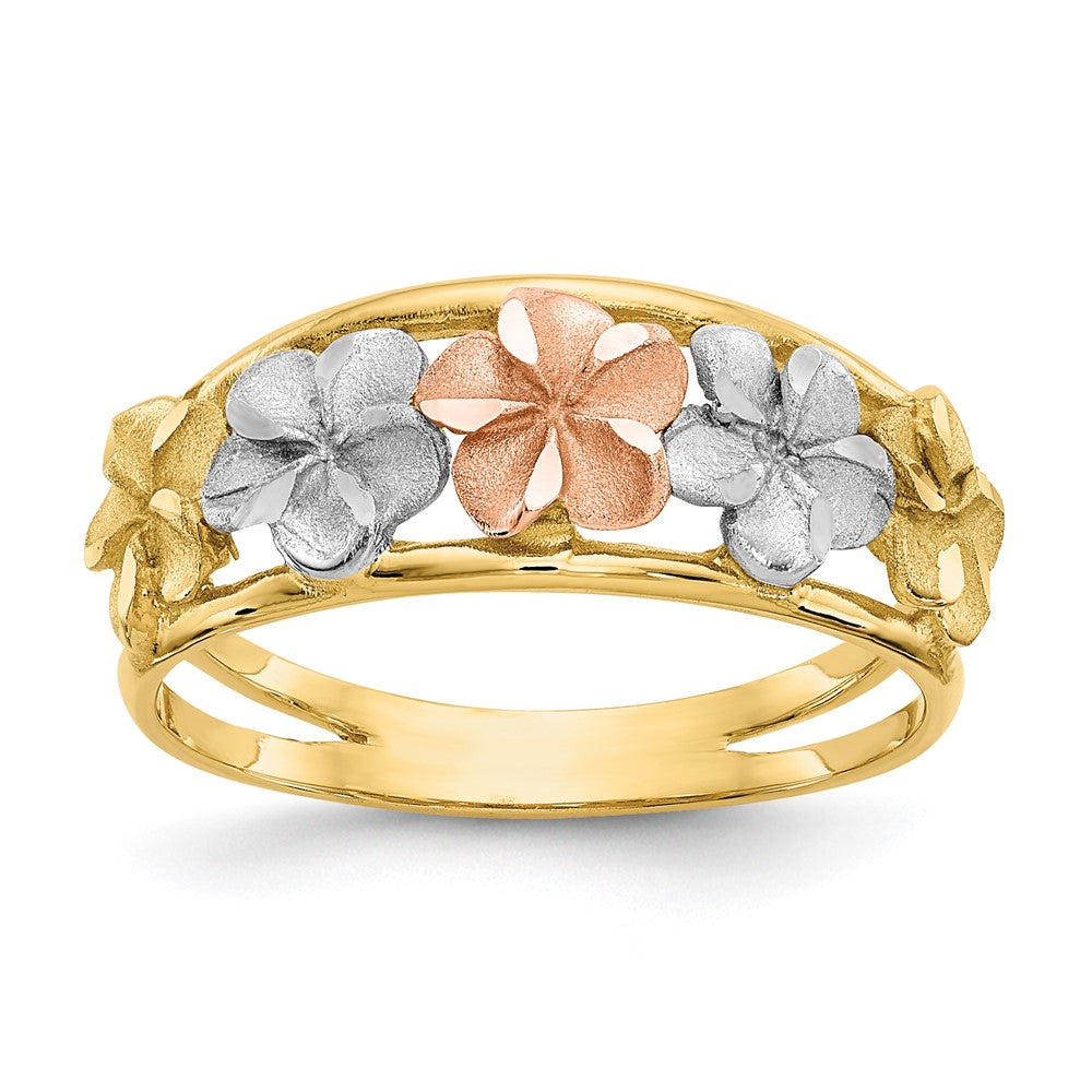 14k Two-Tone & Rhodium Satin/Polished D/C Flower Ring