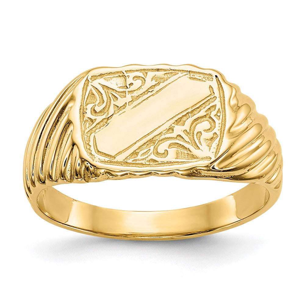 14K Polished 9.5x Open Back Size 2.5 Rectangular with Stripes Signet Ring