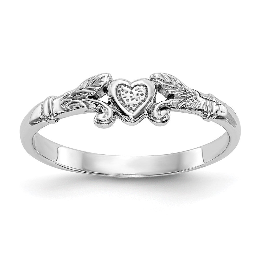 14K White Gold Textured Mini Heart Size 1 Ring