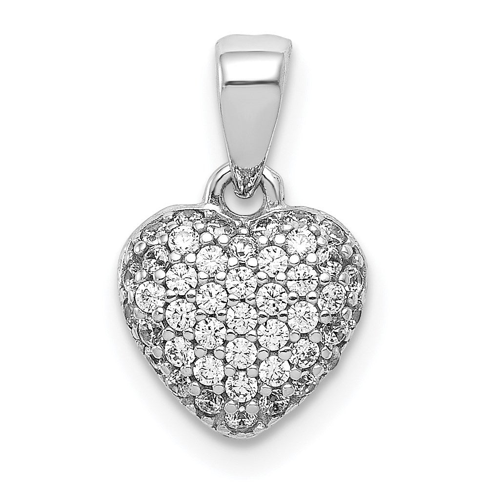 14k White Gold PavÇ CZ/3D/ Polished Heart Pendant