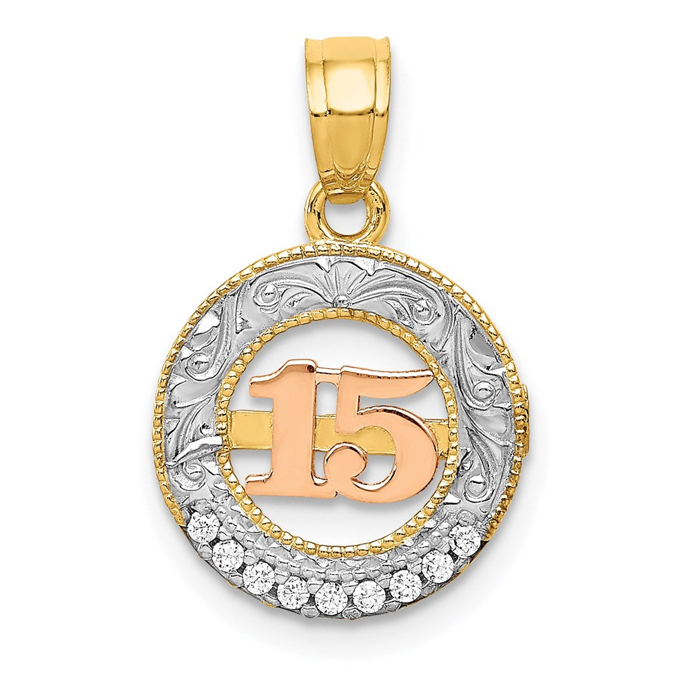 14k Two-tone with White Rhodium CZ Circle Pendant