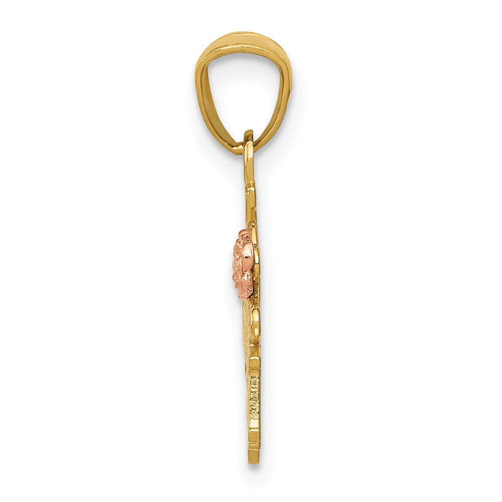14k Two-tone Diamond-cut #1 GRANDMA with Rose Pendant