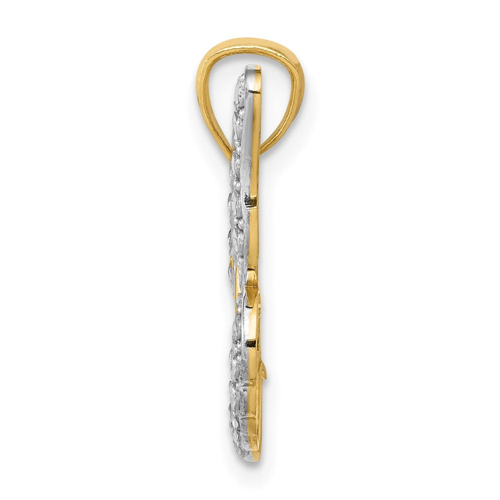 14k and White Rhodium Diamond-cut Polished Cut-out Butterfly Pendant