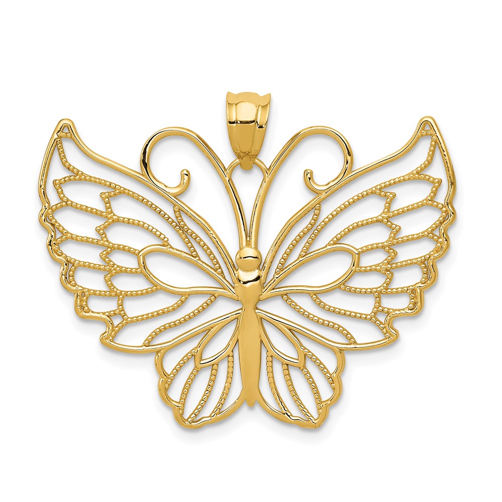 14k Polished Large Filigree Butterfly Pendant