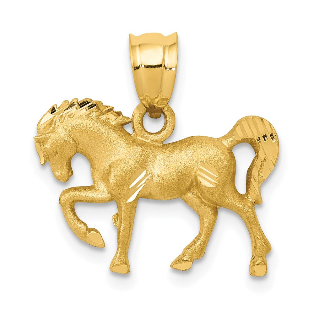 14k Satin Diamond-cut Horse Pendant