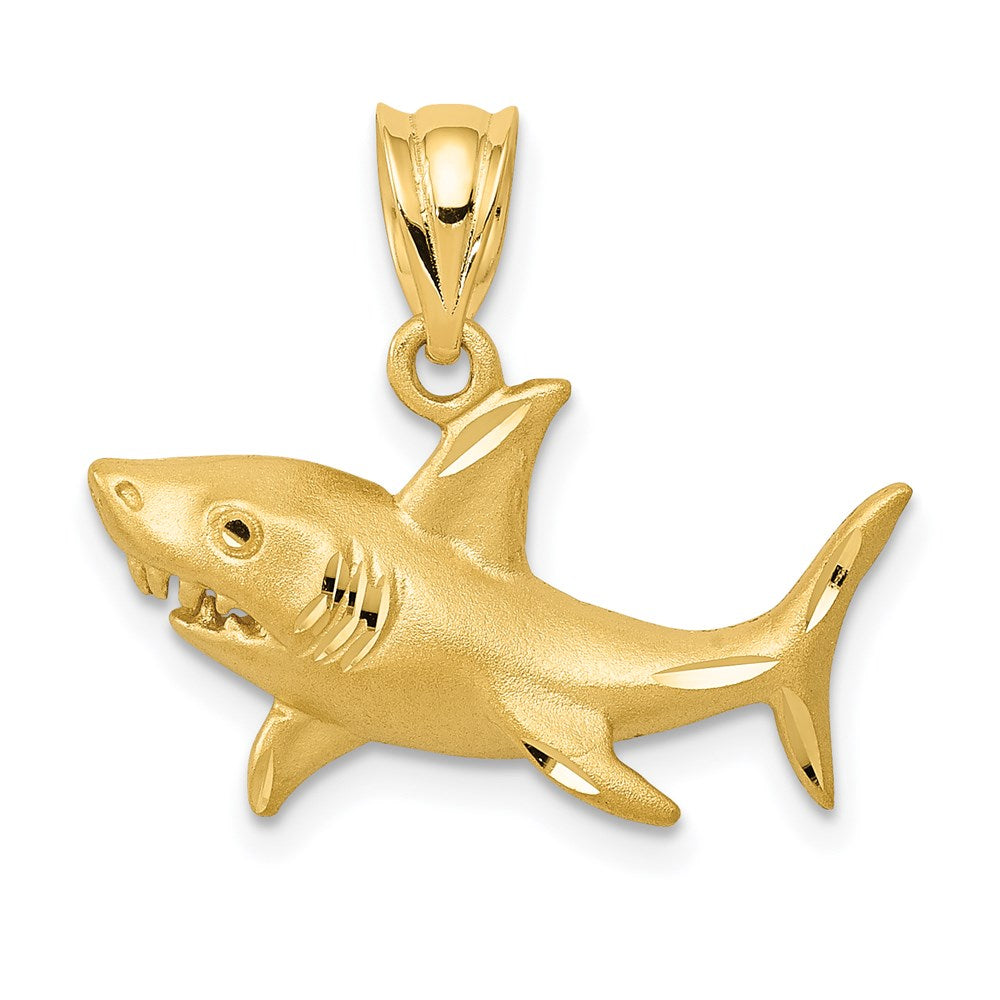 14K Satin Diamond-Cut Shark Pendant