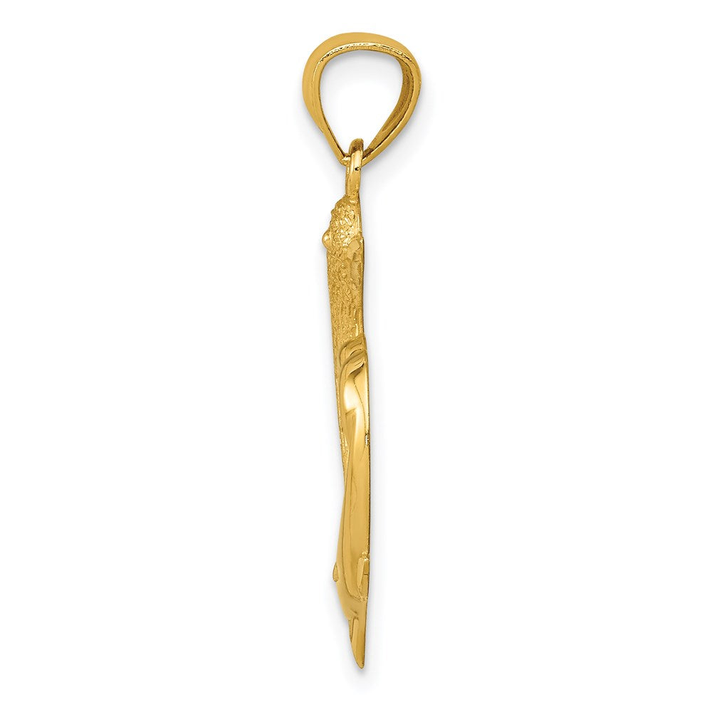 14K Diamond-cut Satin and Polished Dolphins Heart Pendant