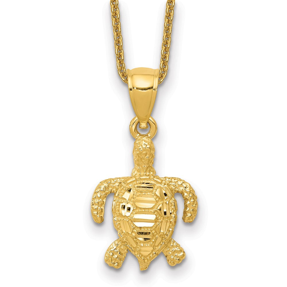 14k Polished and Textured Diamond-cut Sea Turtle Necklace