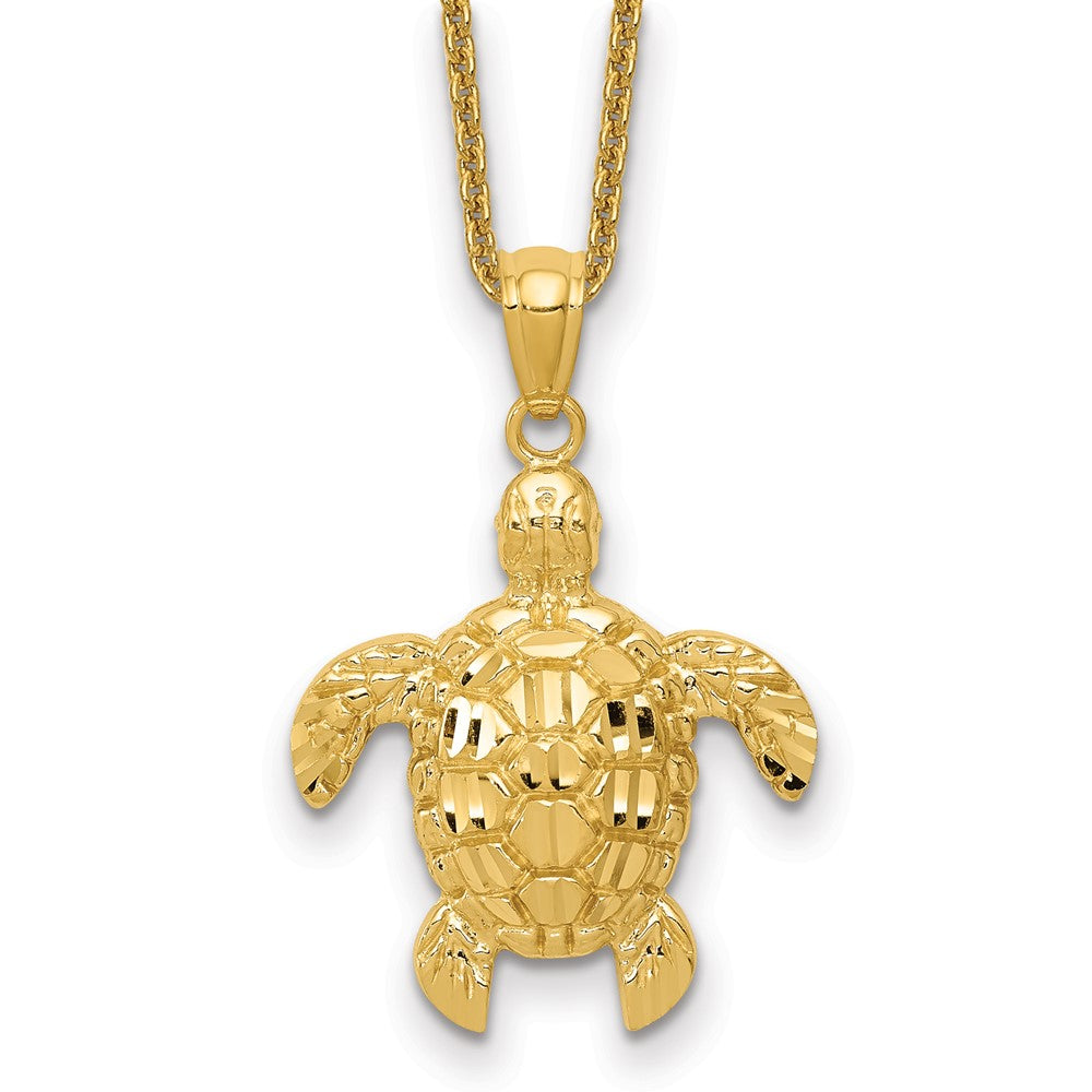 14k Diamond-cut Polished Sea Turtle Necklace