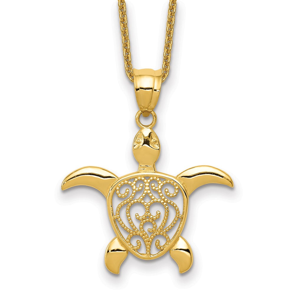 14k Polished Filigree Sea Turtle Necklace