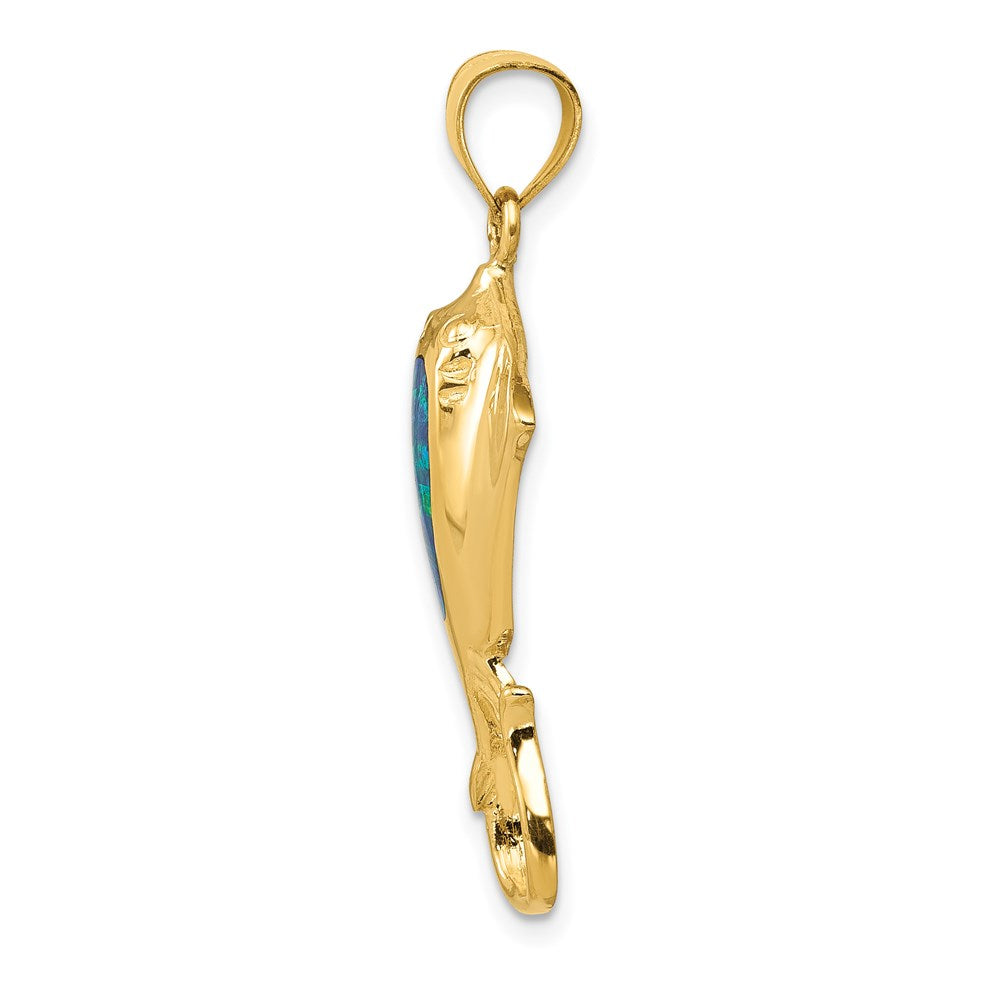 14k Polished Lab Created Blue Opal Stingray Pendant