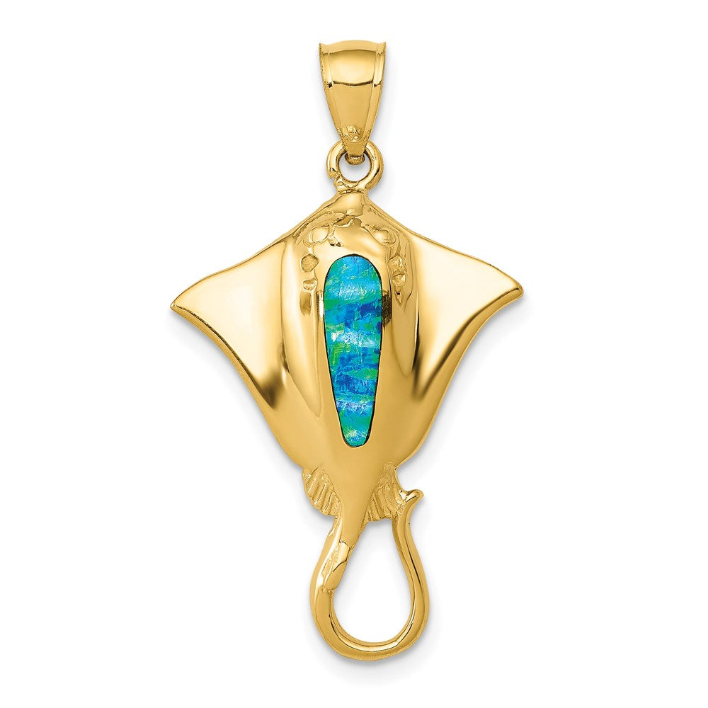 14k Polished Created Blue Opal Stingray Pendant