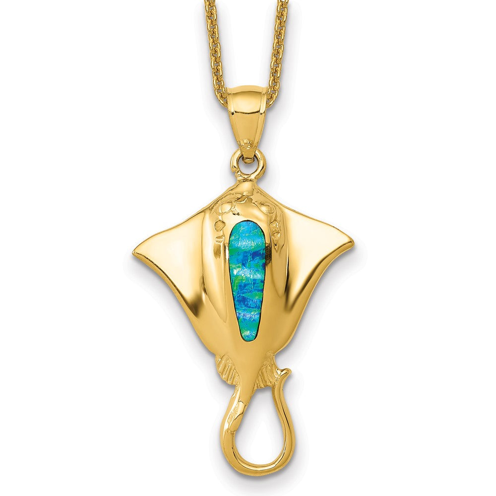 14k Polished with Created Blue Opal Stingray Necklace