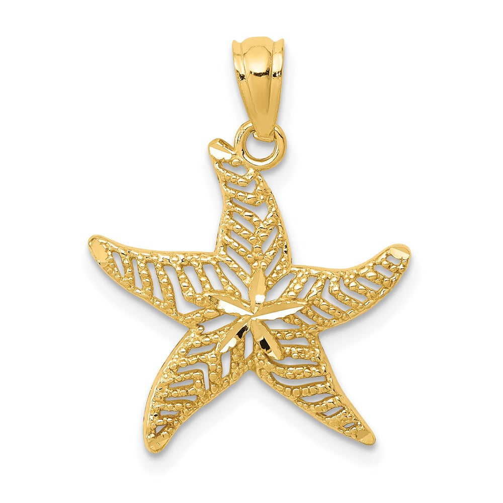 14k Diamond-cut Polished Filigree Starfish Pendant