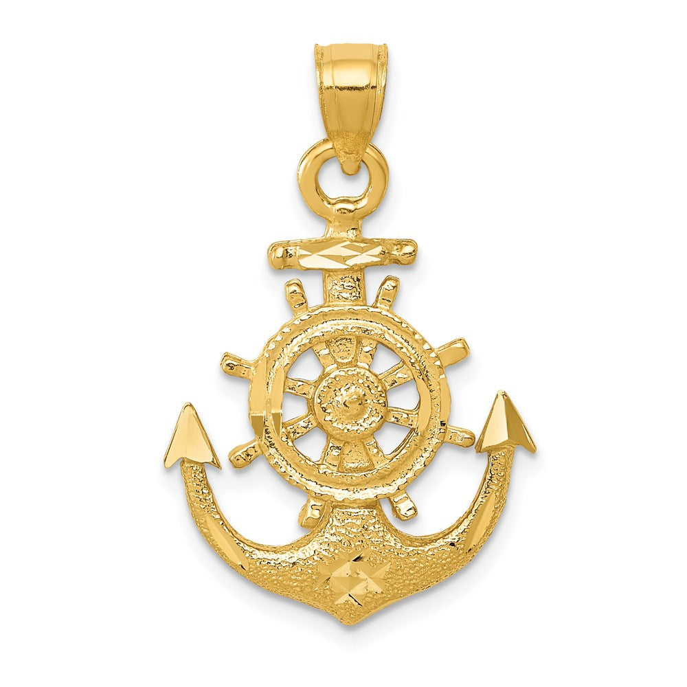 14K Satin Diamond-cut Anchor Pendant