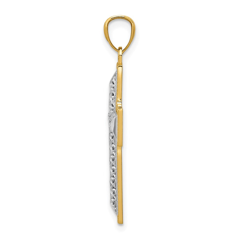 14k Two-tone Polished Filigree Cross Pendant