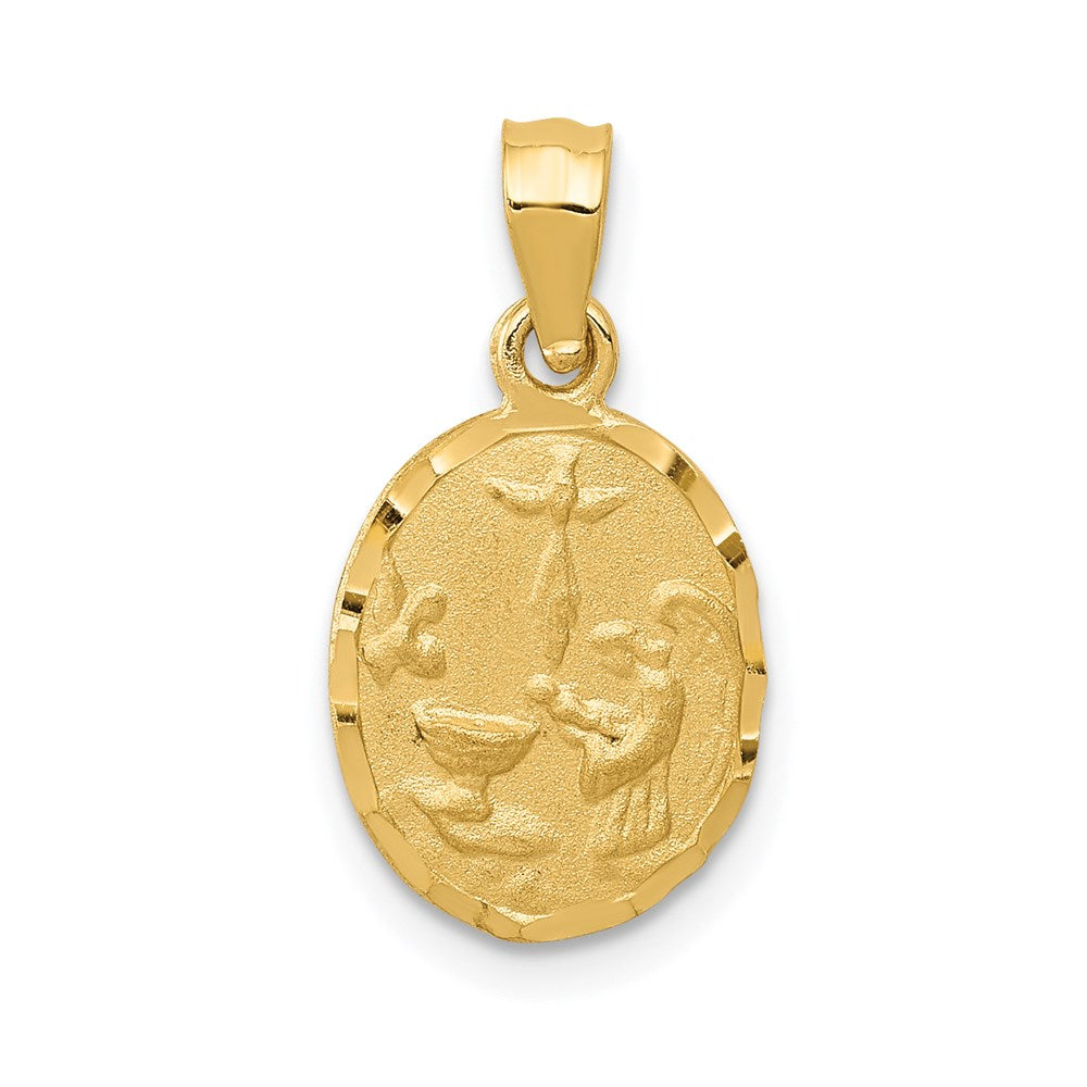 14K Satin and Diamond-Cut Baptism Oval Pendant