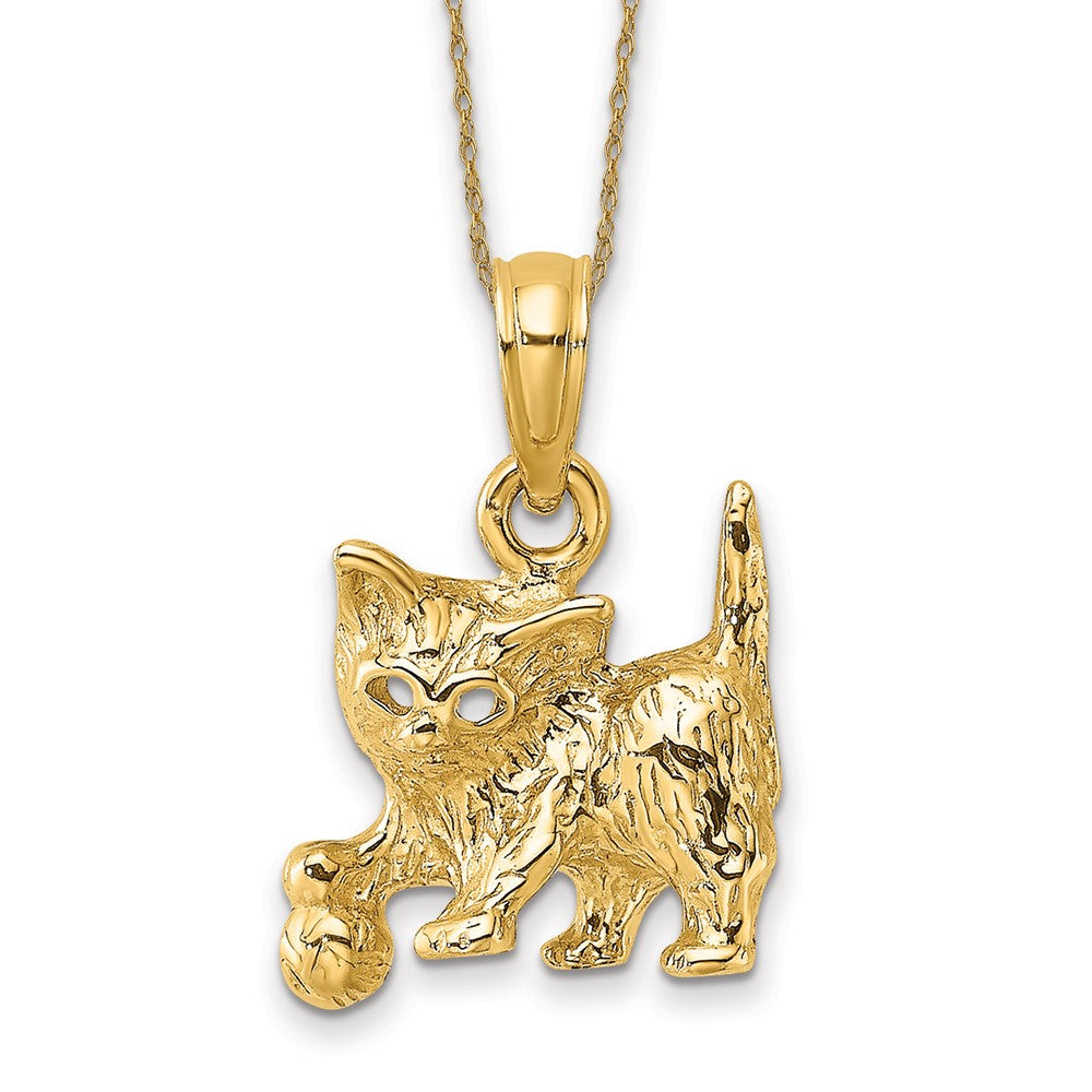 14k Cat with Ball Necklace