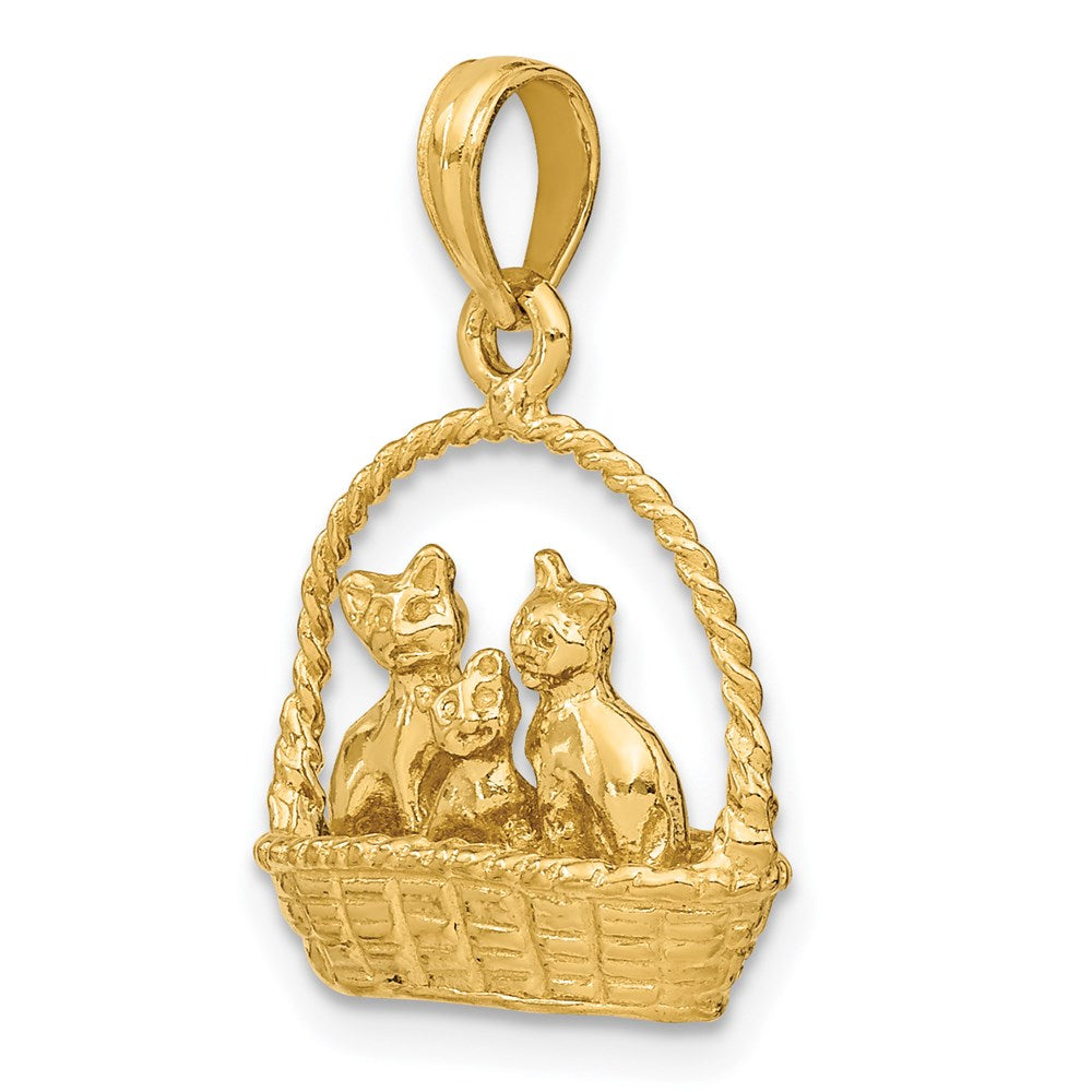 14k 3-D Cats Inside of Basket Necklace