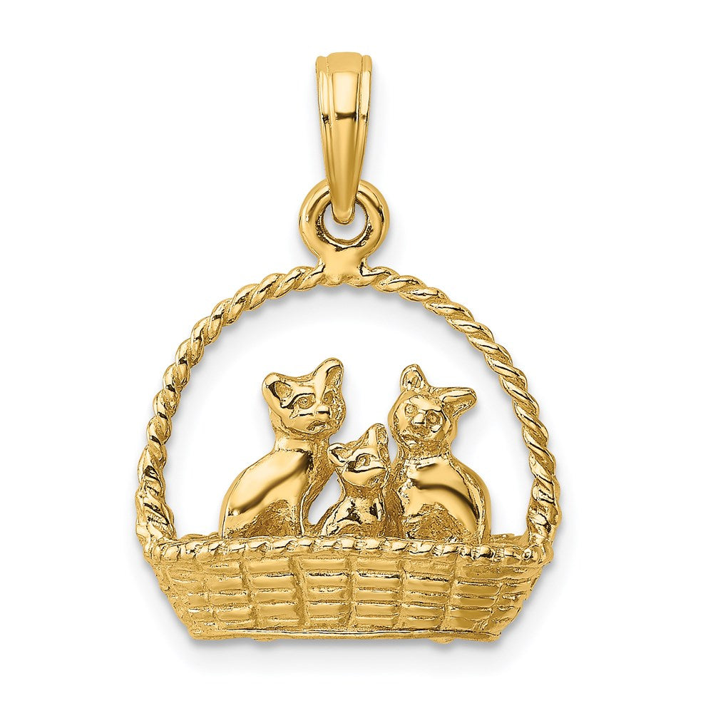 14K 3-D Cats Inside Of Basket Charm